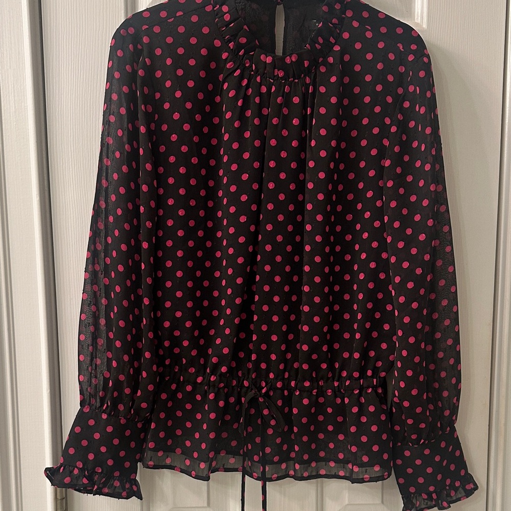 Ann Taylor Polka Dot Sheer Black and Pink Blouse